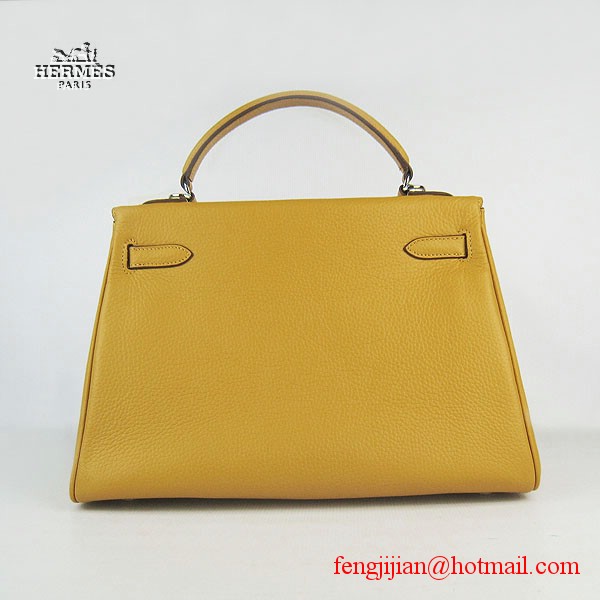 Hermes Kelly 32cm Togo Leather Bag Yellow 6108 Silver Hardware